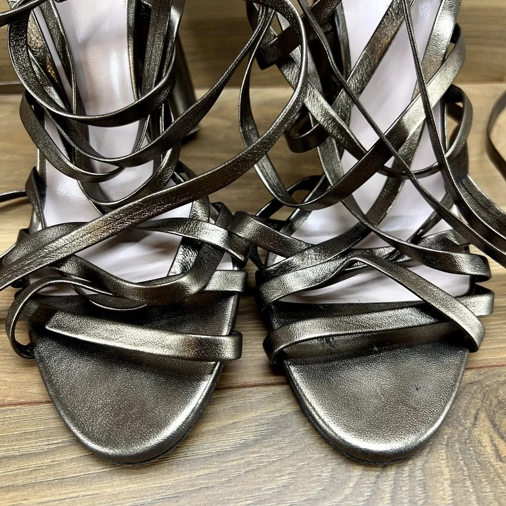 Jill Stuart 8.5 9 EU 39 Strappy Gladiator Tie Heels Bronze Leather